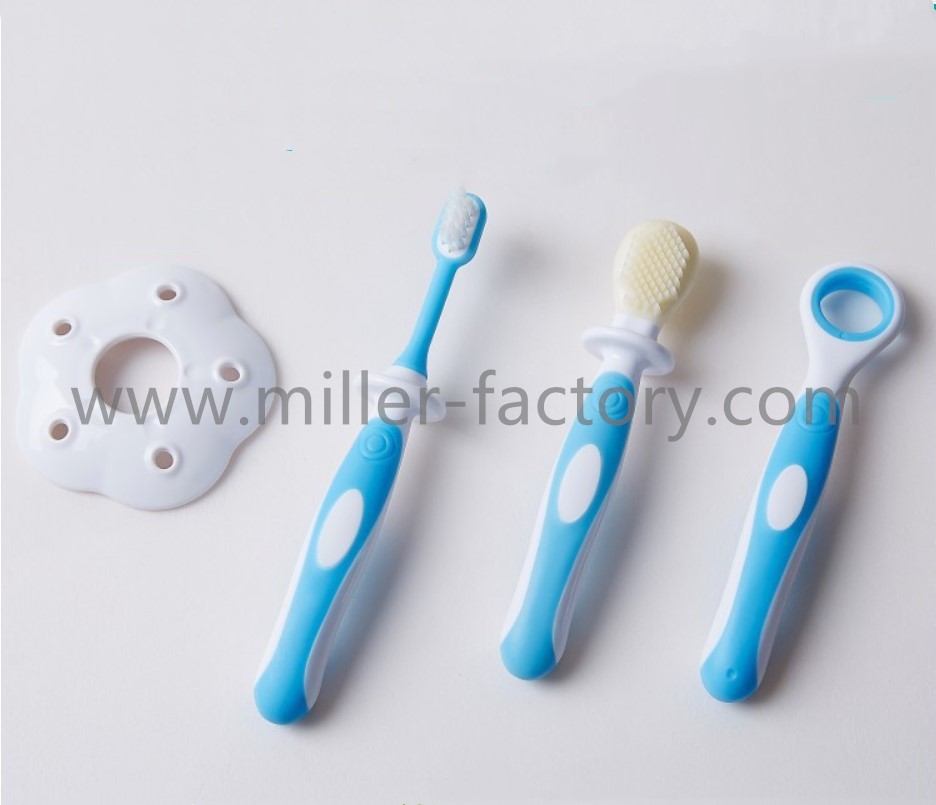 宝宝乳齿训练牙刷+婴儿刮舌苔器+双面咬咬刷套装